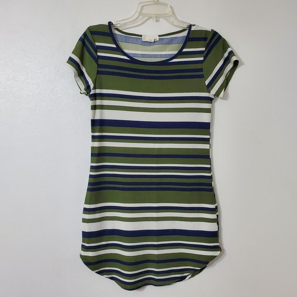 Sauci Sz M Bodycon Dress Green Blue Stripes